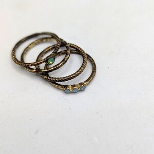 Elegant Gold-Toned Ring Set with Blue and Green Accents